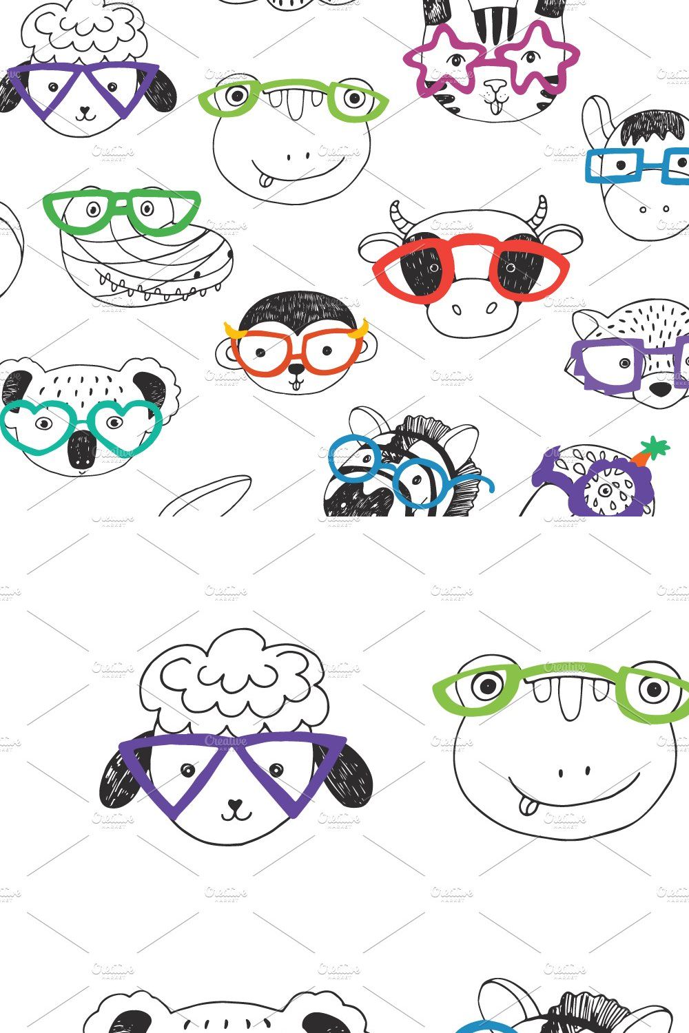 Animal Faces In Trendy Glasses pinterest preview image.