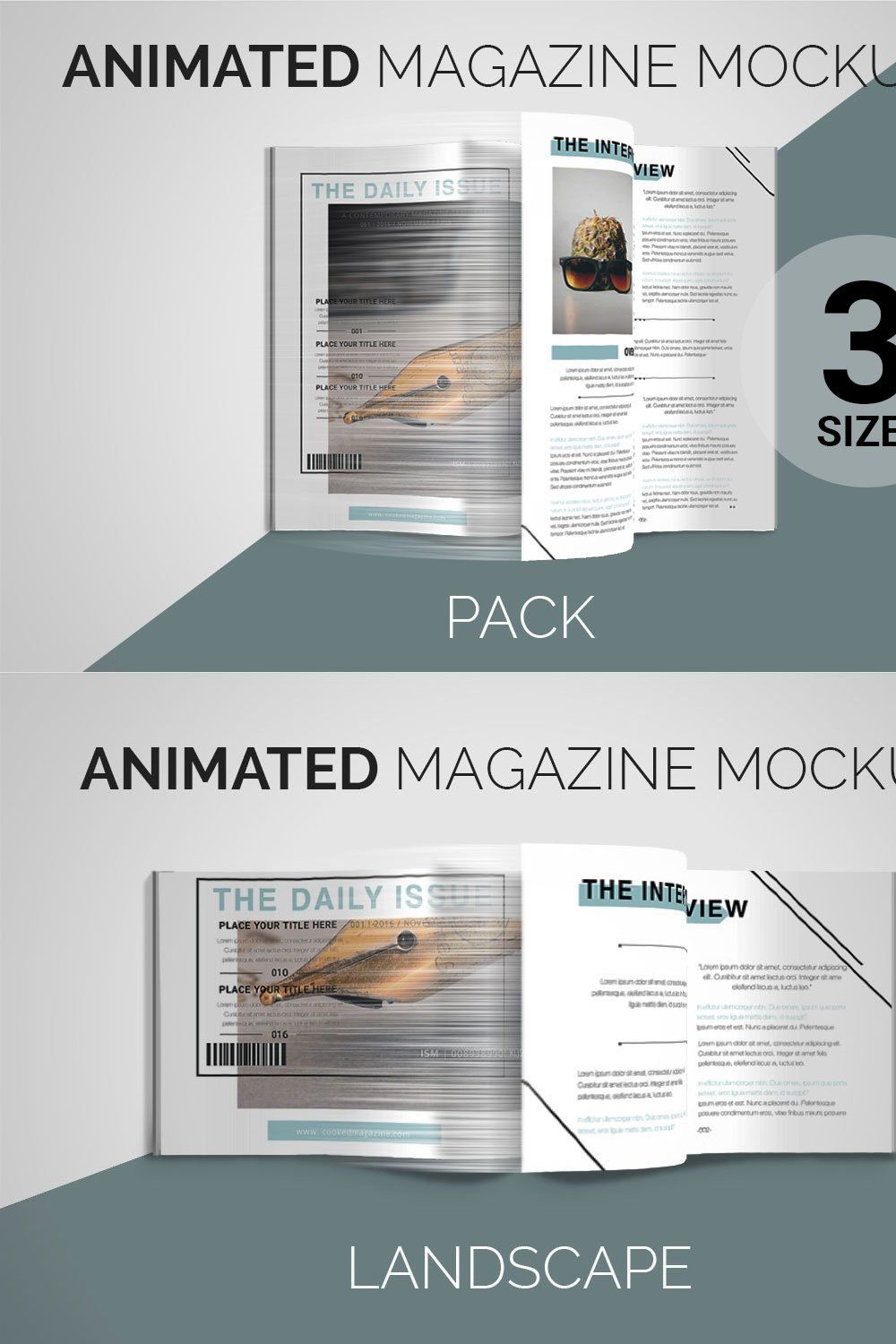 Animated Magazine Mockups | PACK pinterest preview image.
