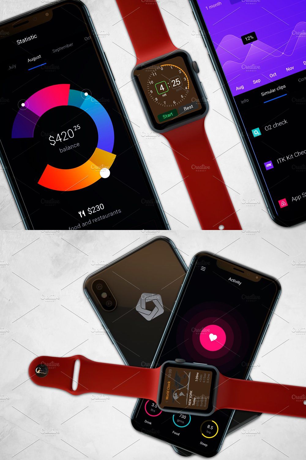 Apple Watch & iPhone X Mockup V.2 pinterest preview image.