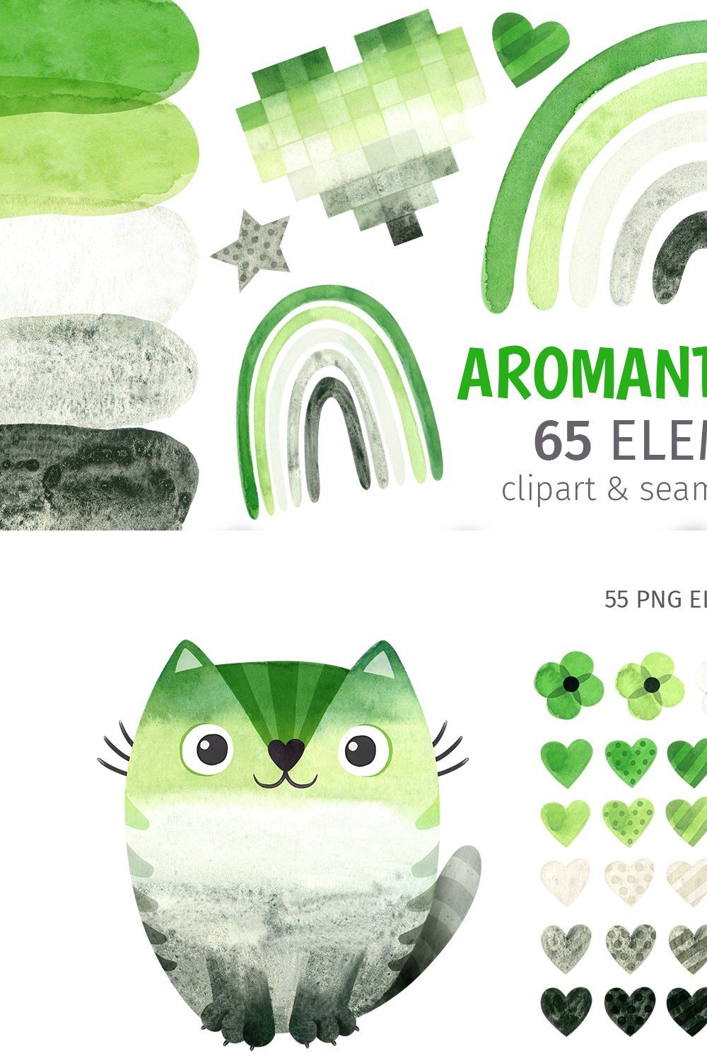 Aromantic pride clipart and patterns pinterest preview image.