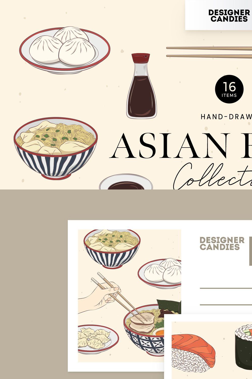 Asian Food Illustrations pinterest preview image.