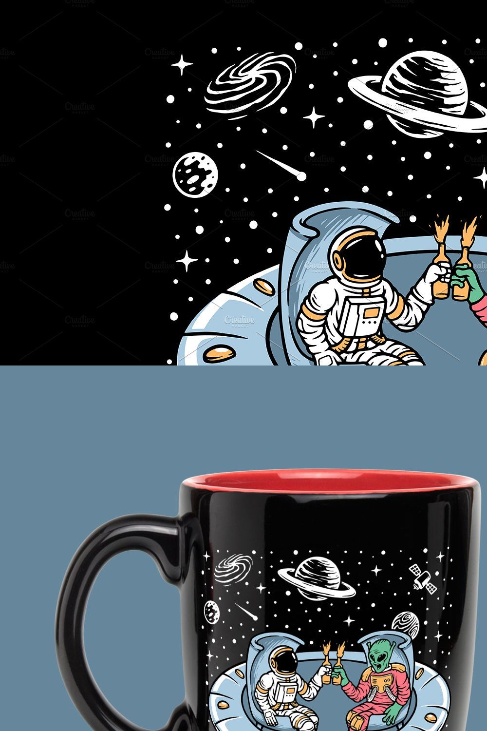 Astronaut and alien chill together pinterest preview image.