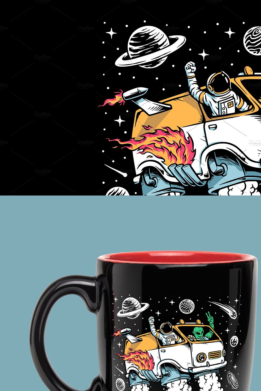 Astronaut and alien drive space car pinterest preview image.