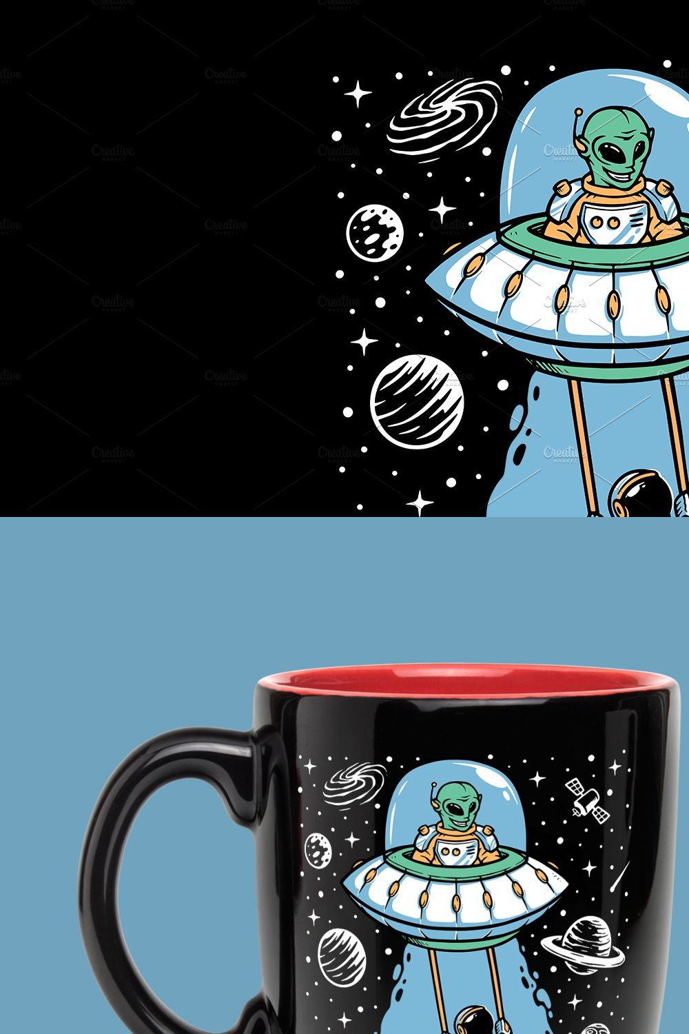Astronaut and alien playing together pinterest preview image.