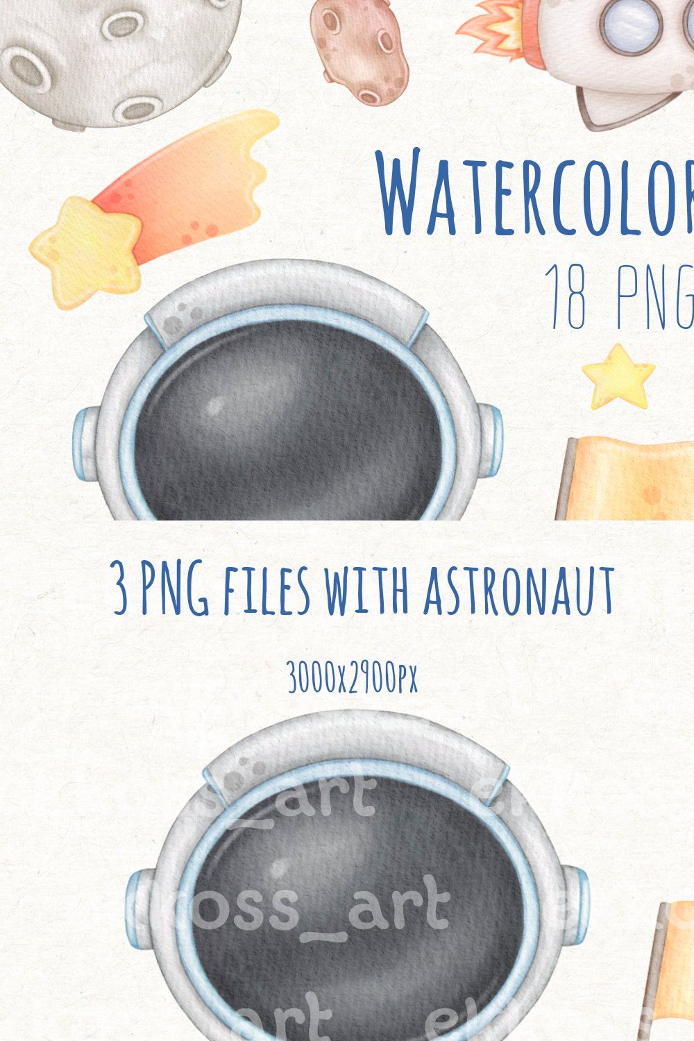 Astronaut & Space Watercolor Clipart pinterest preview image.