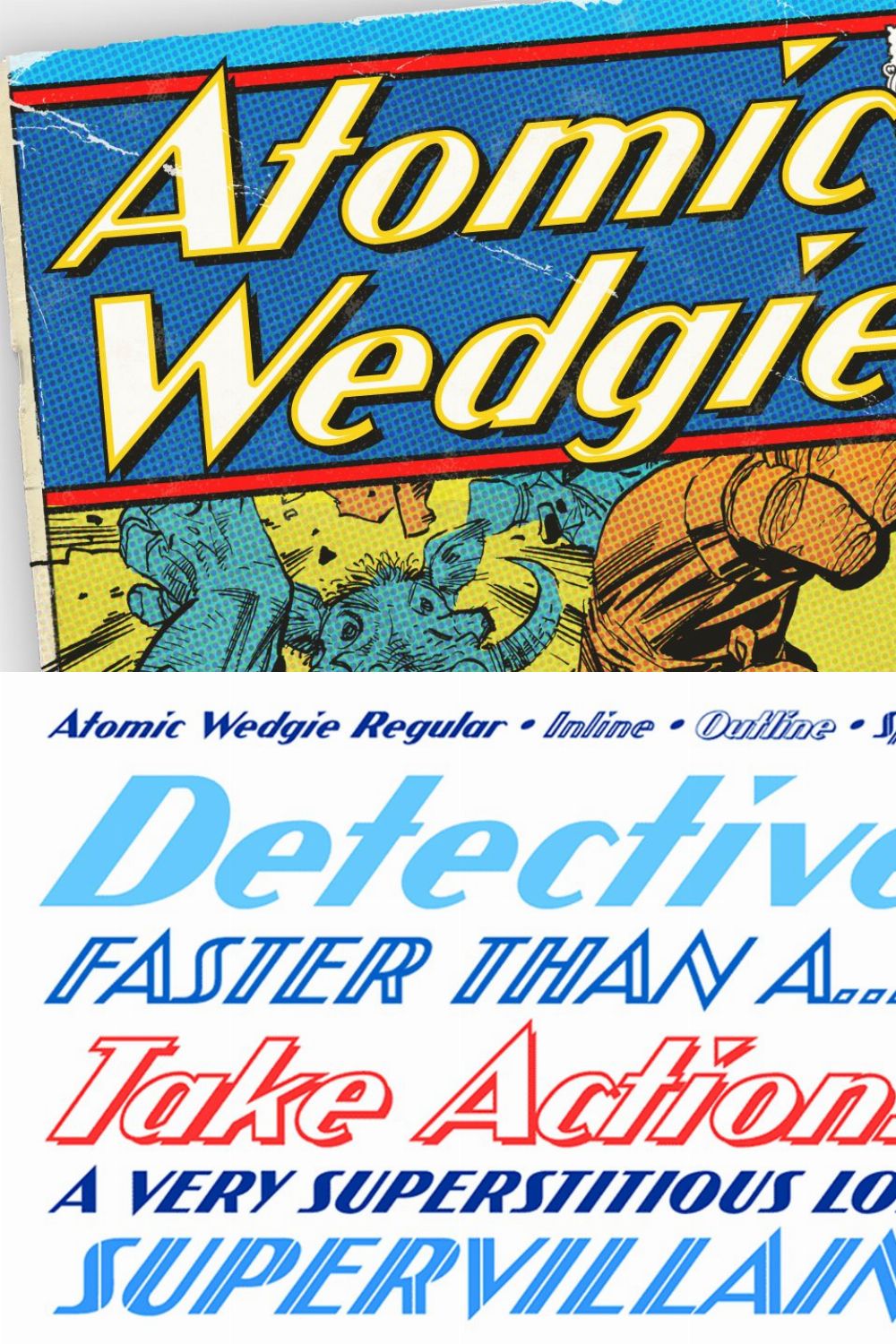 Atomic Wedgie - Art Deco comic font pinterest preview image.