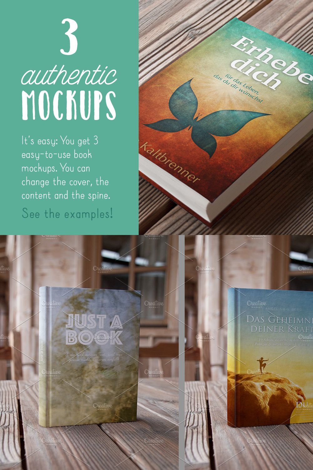 Authentic Book Mockups Vol. 01 pinterest preview image.