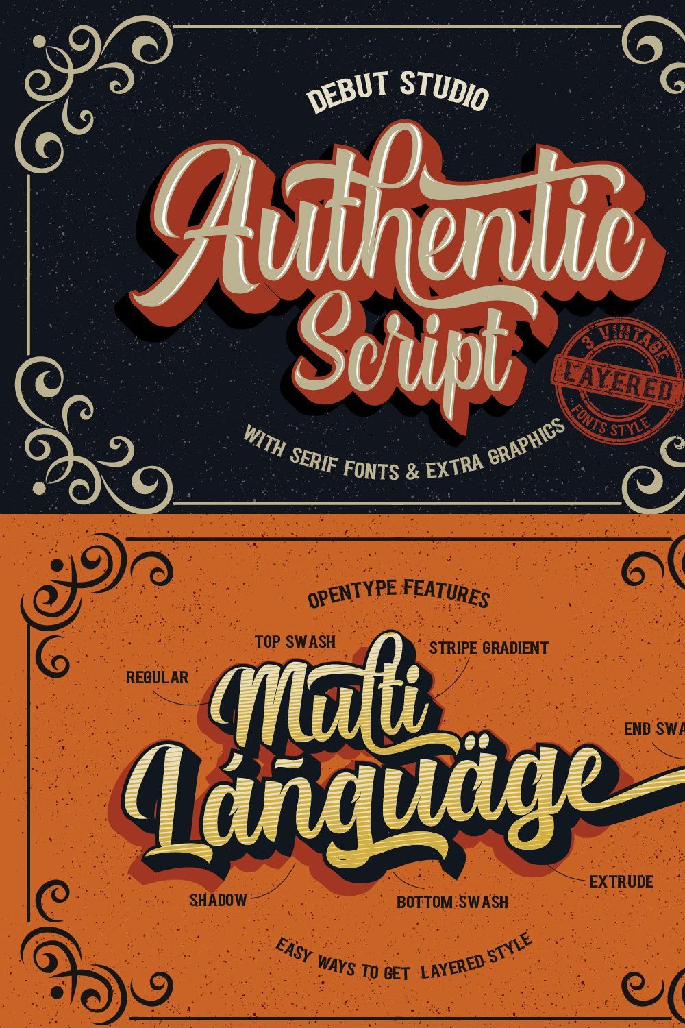 Authentic // Layered Fonts pinterest preview image.