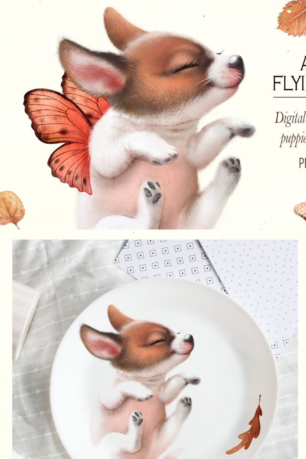 Autumn flying puppies digital pencil pinterest preview image.