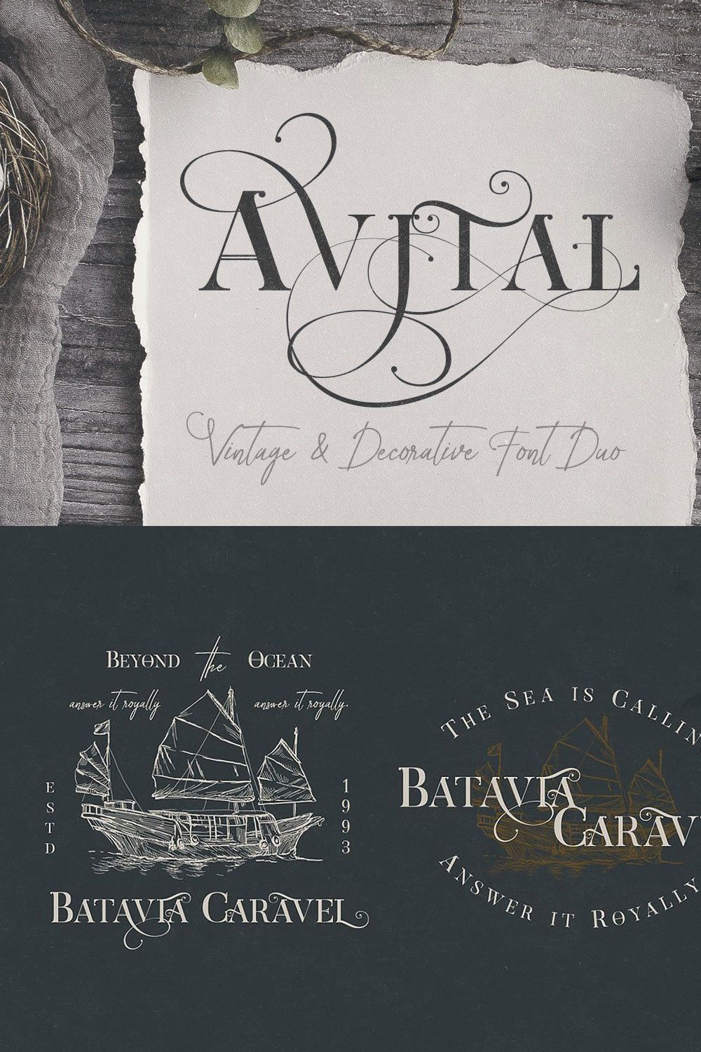 Avital Decorative Font Duo pinterest preview image.