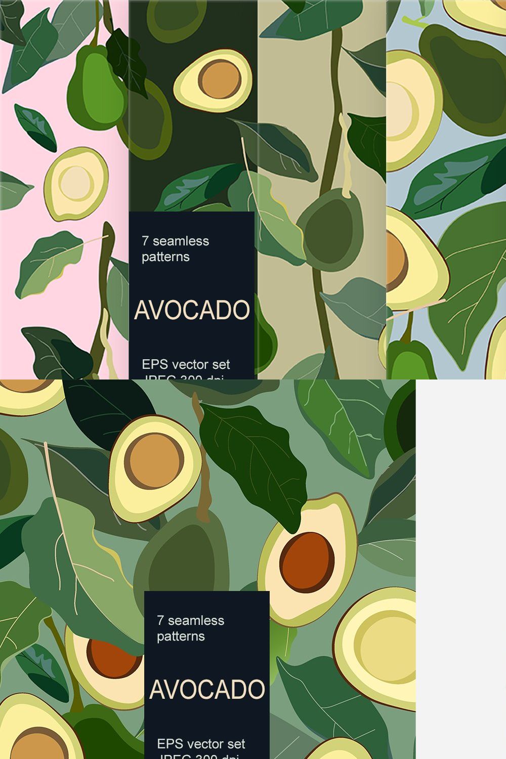 Avocado vector seamless set pinterest preview image.