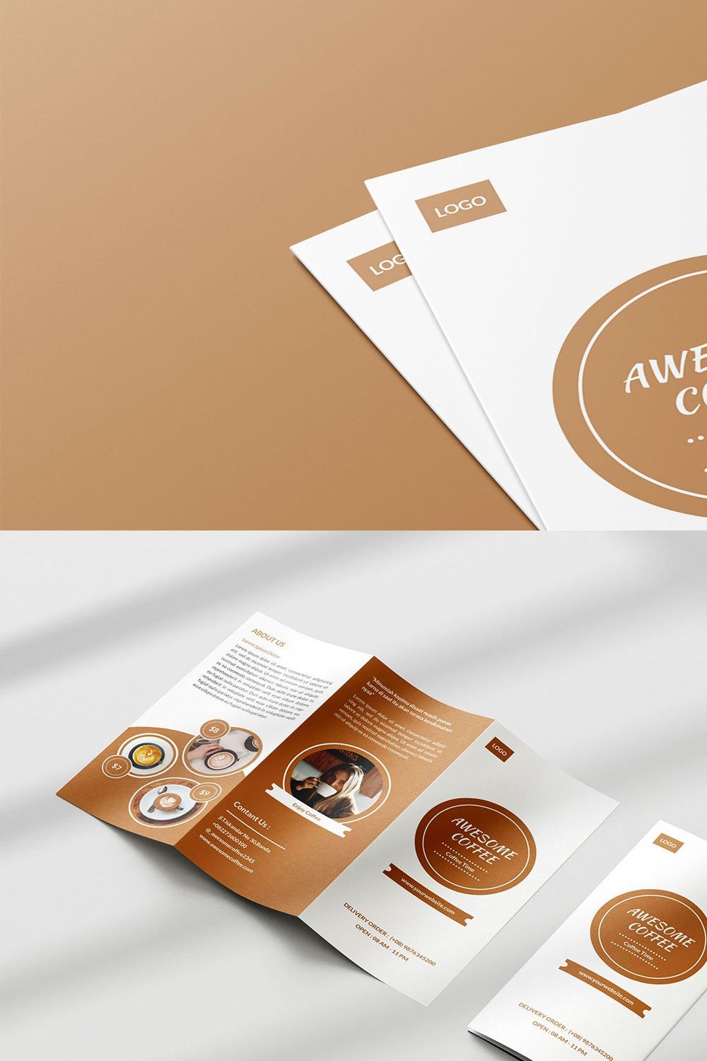 AWESOME COFFEE Trifold Brochure pinterest preview image.