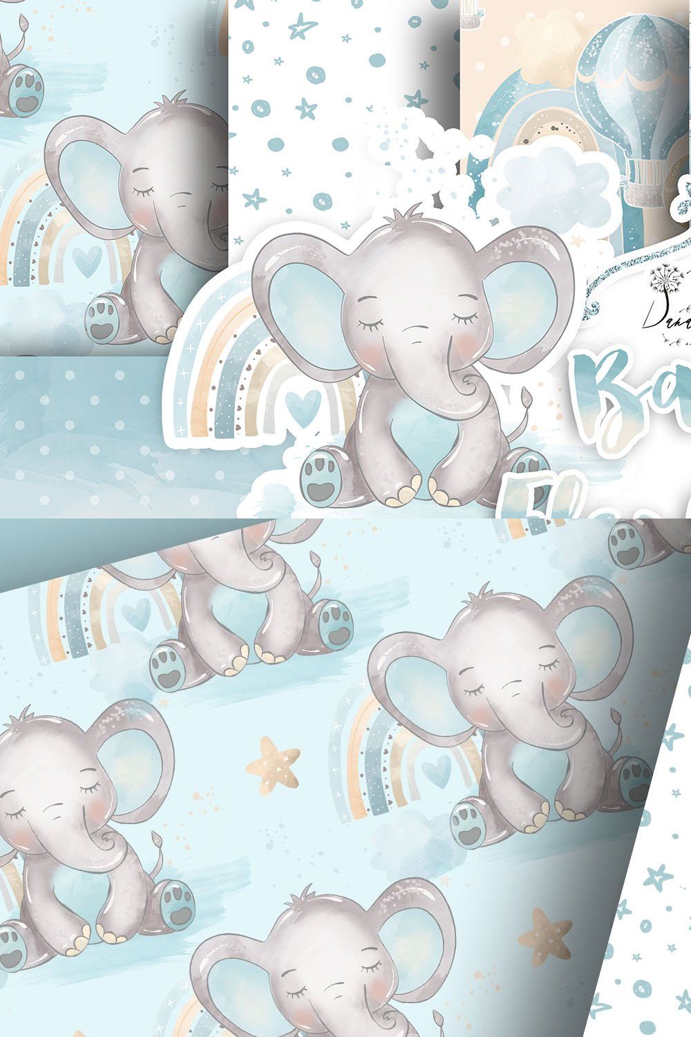 Baby Elephant Boy digital papers pinterest preview image.