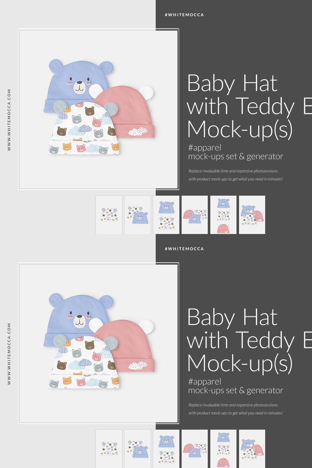 Baby Hat with Teddy Ears Mock-ups pinterest preview image.