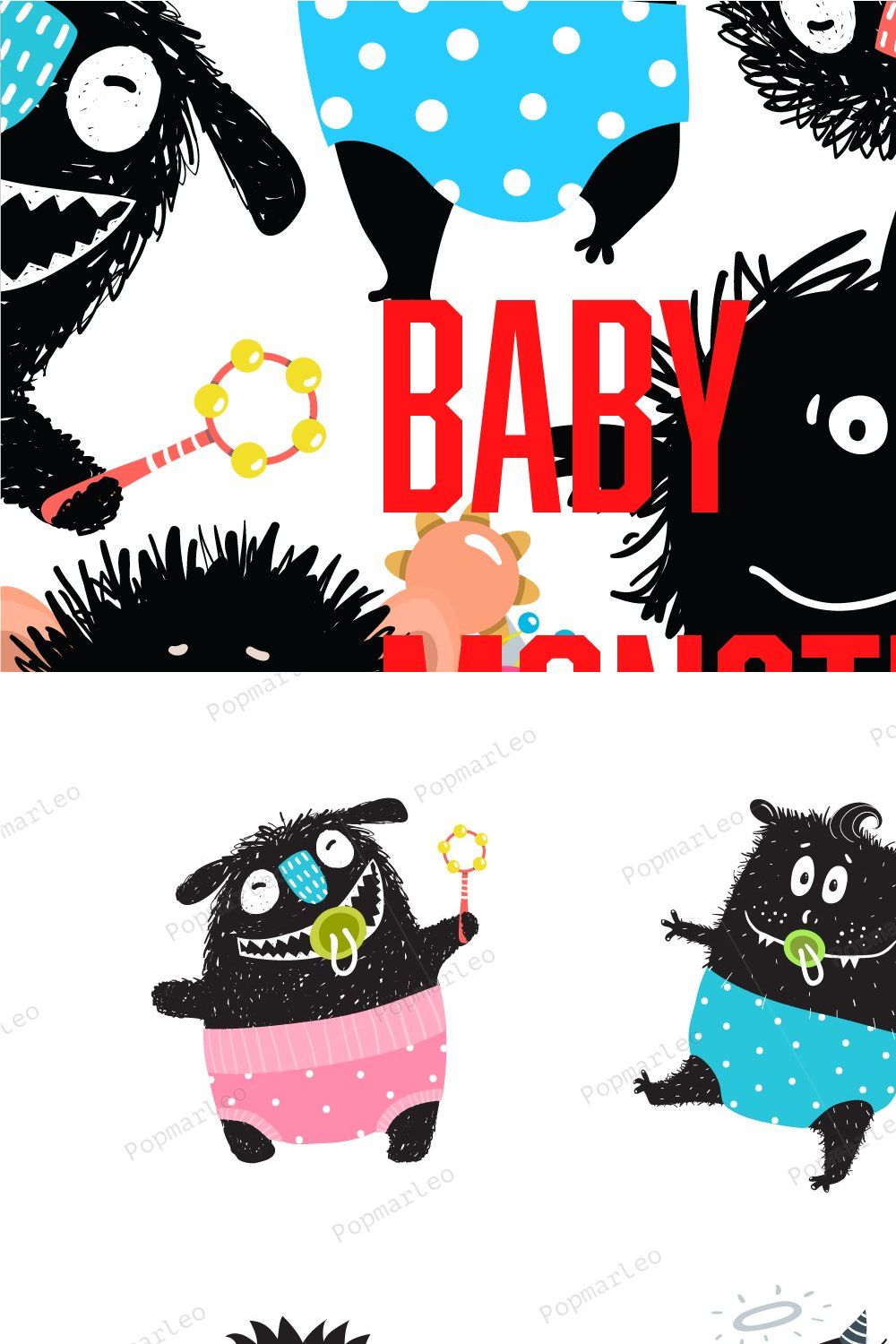 Baby Monsters Graphics Set pinterest preview image.