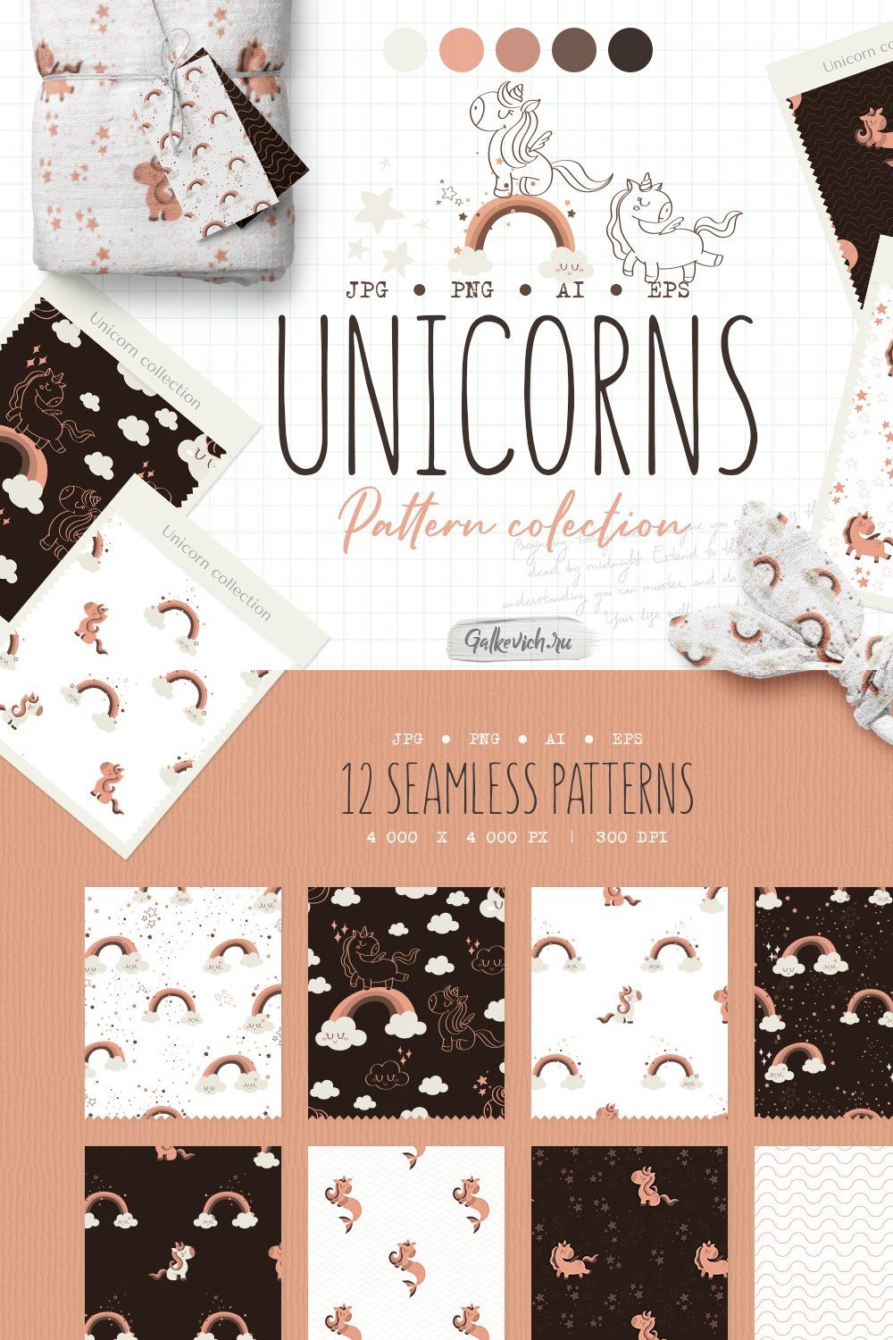 Baby pattern Unicorn & Rainbow pinterest preview image.