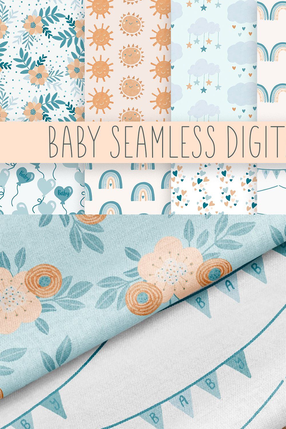 Baby Seamless Patterns Digital Paper pinterest preview image.