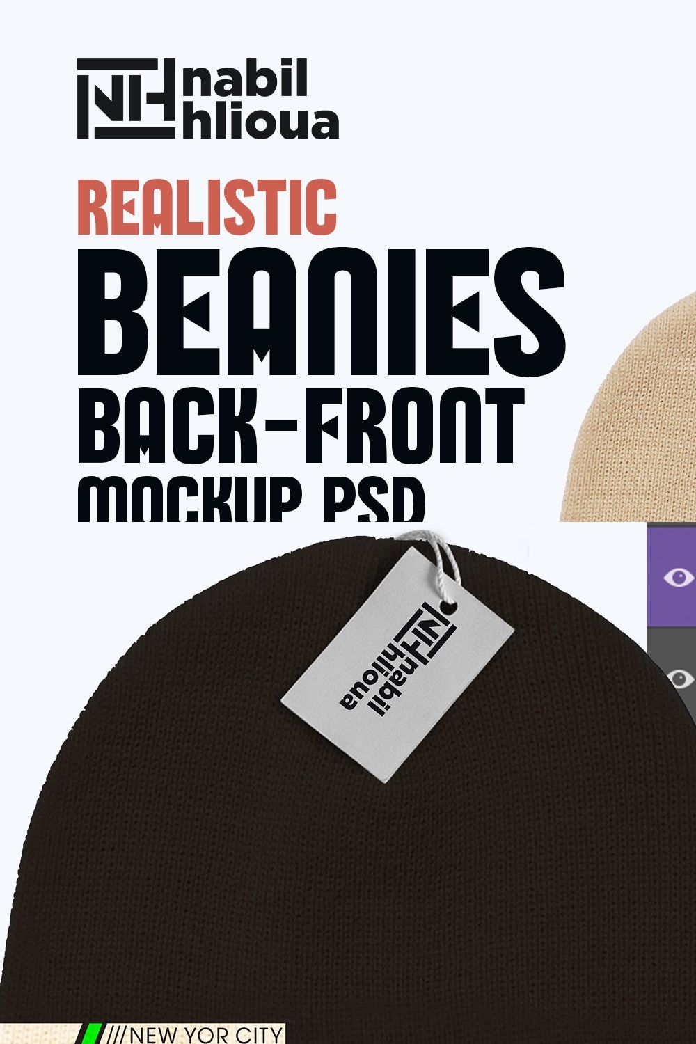 back and front beanie PSD Mockup pinterest preview image.