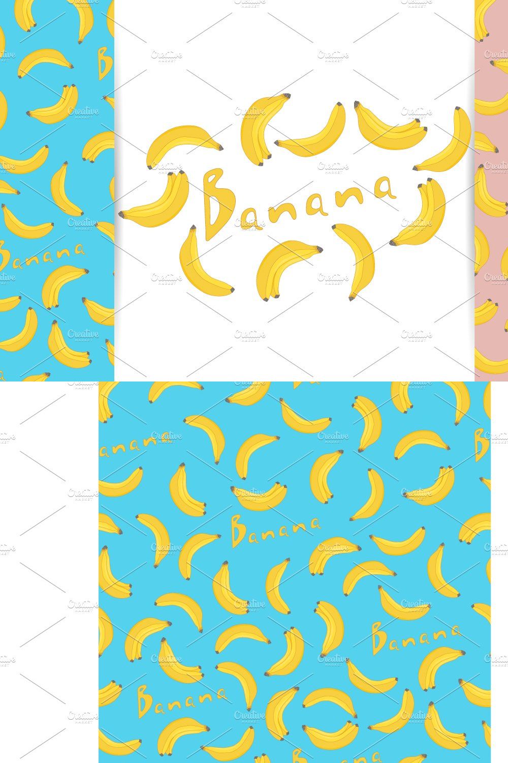 Banana Seamless Patterns. pinterest preview image.