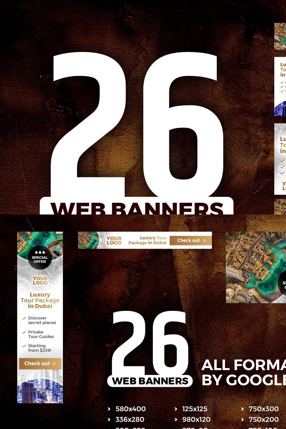 Banners Pack 26 sizes for Google Ads pinterest preview image.