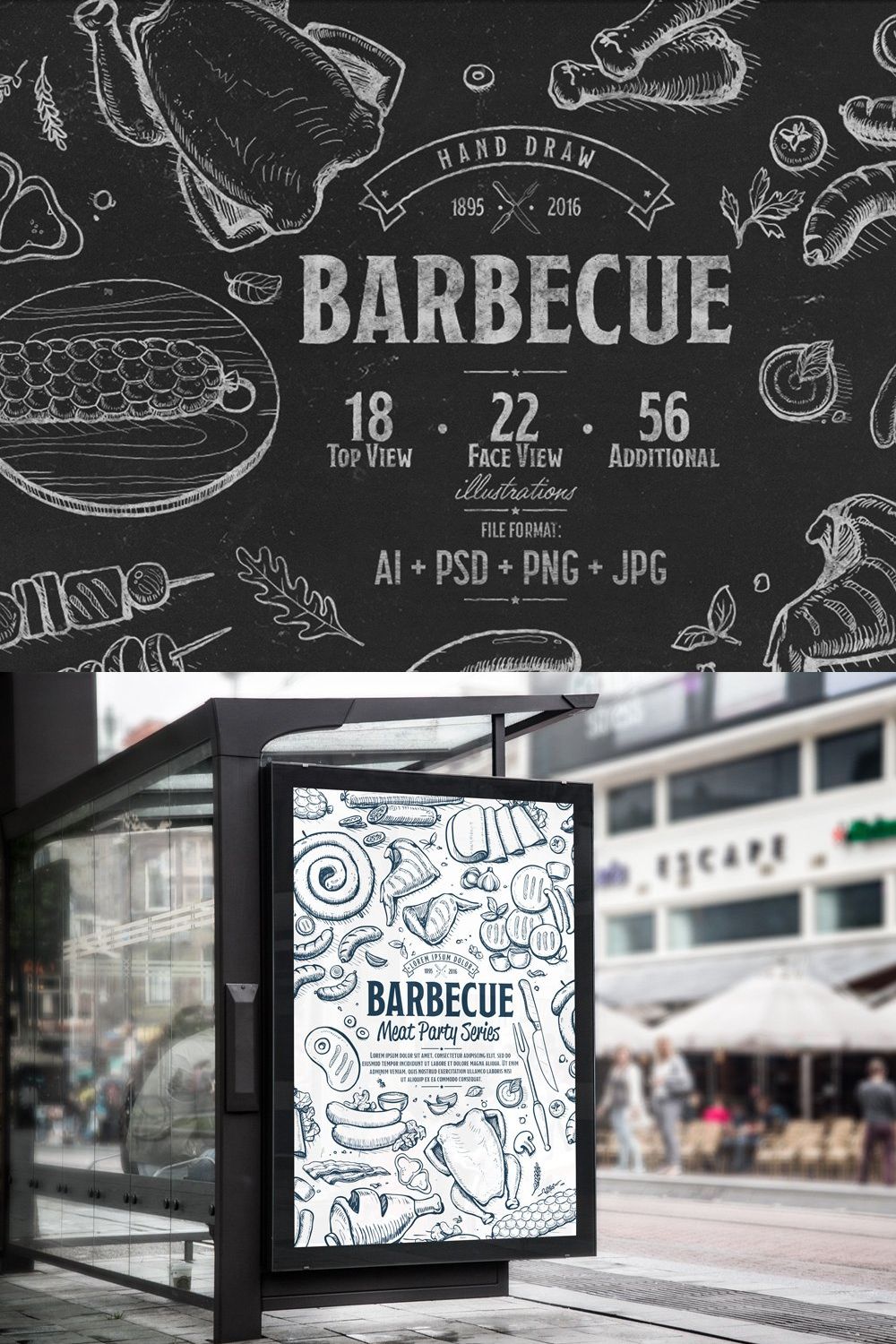 Barbecue hand drawn illustration set pinterest preview image.