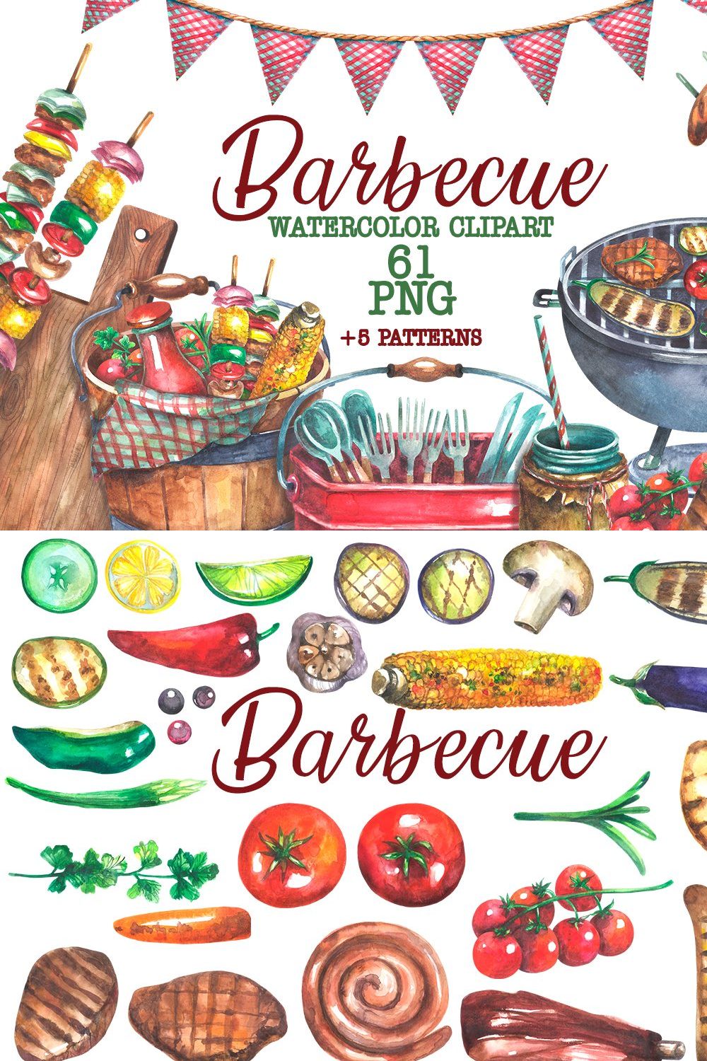 Barbecue Watercolor clipart pinterest preview image.