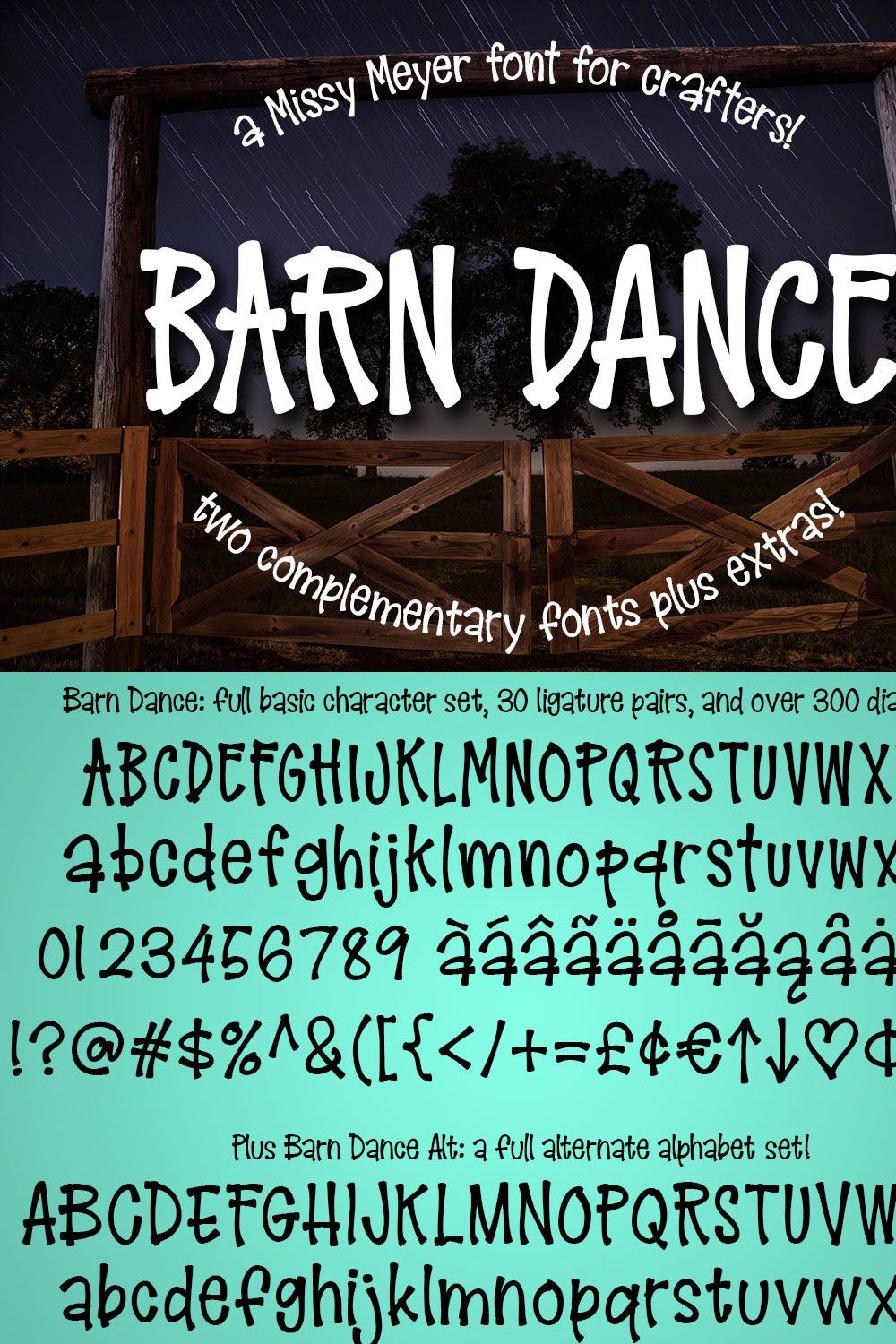 Barn Dance: a country-style font! pinterest preview image.