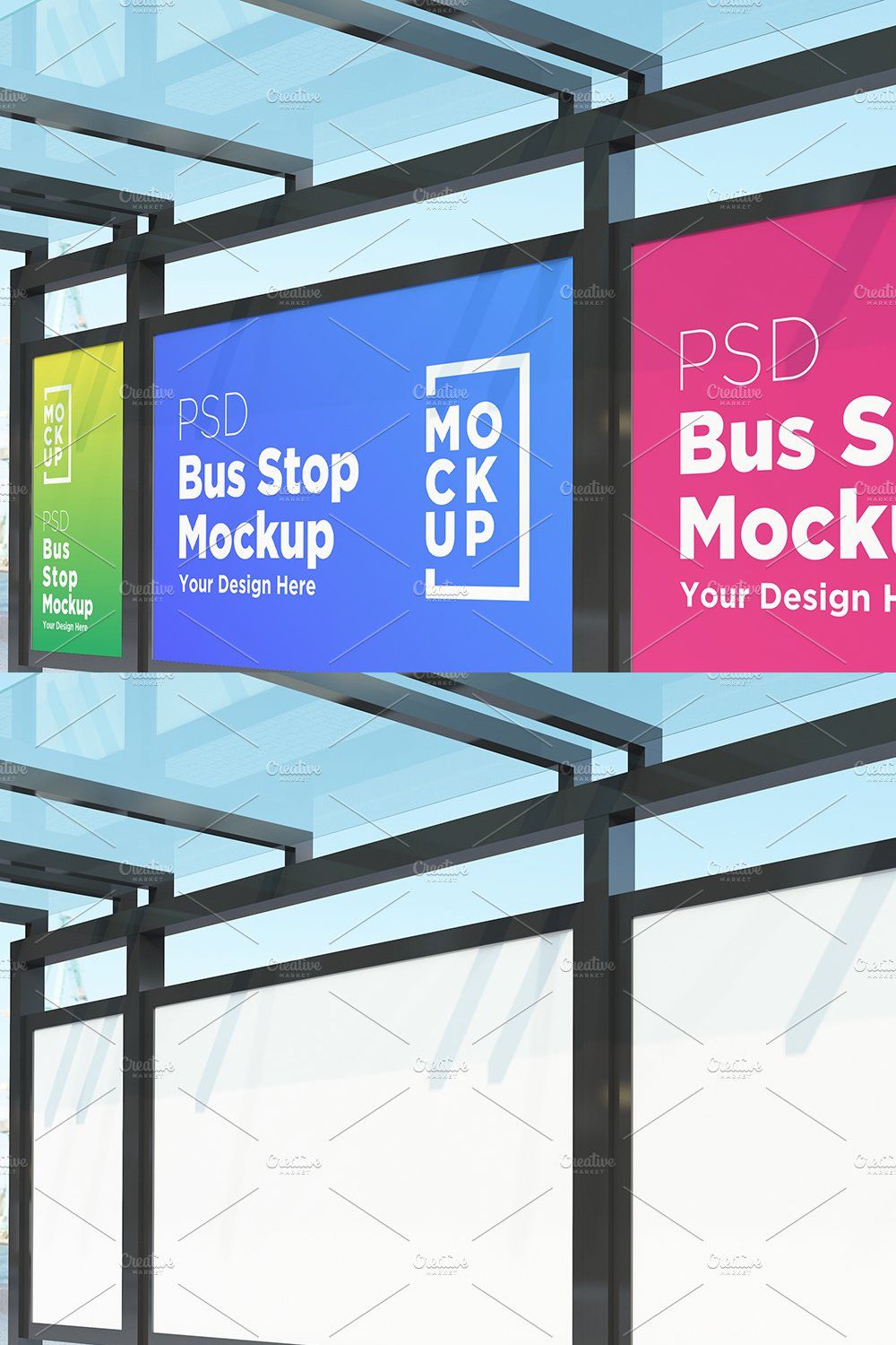 Bas stop with 3 billboard Mockup pinterest preview image.