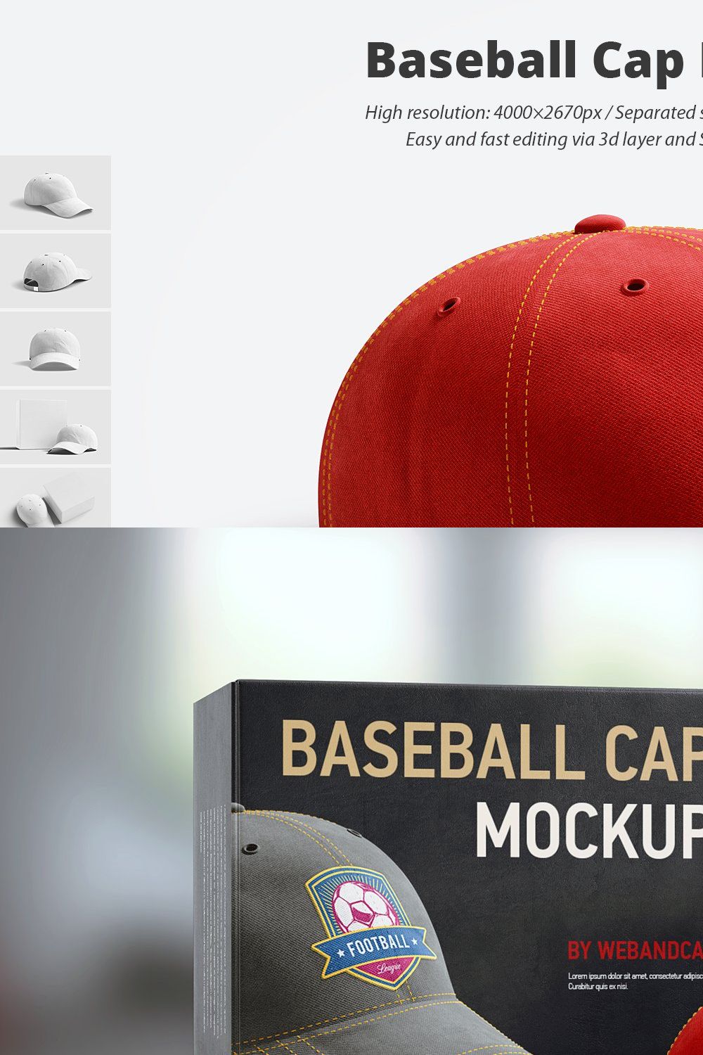 Baseball Cap 3D Mockup pinterest preview image.