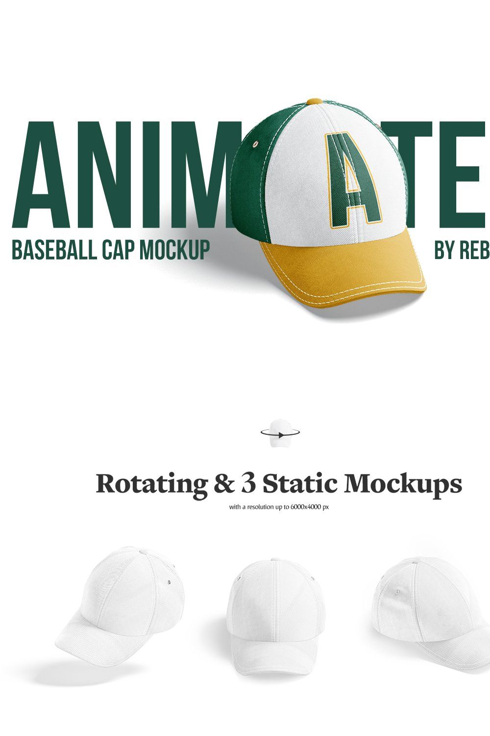 Baseball Cap Animated Mockup pinterest preview image.