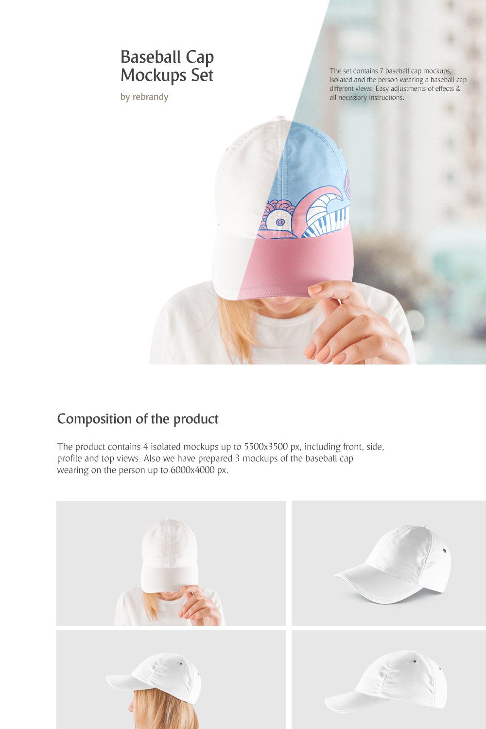 Baseball Cap Mockups Set pinterest preview image.