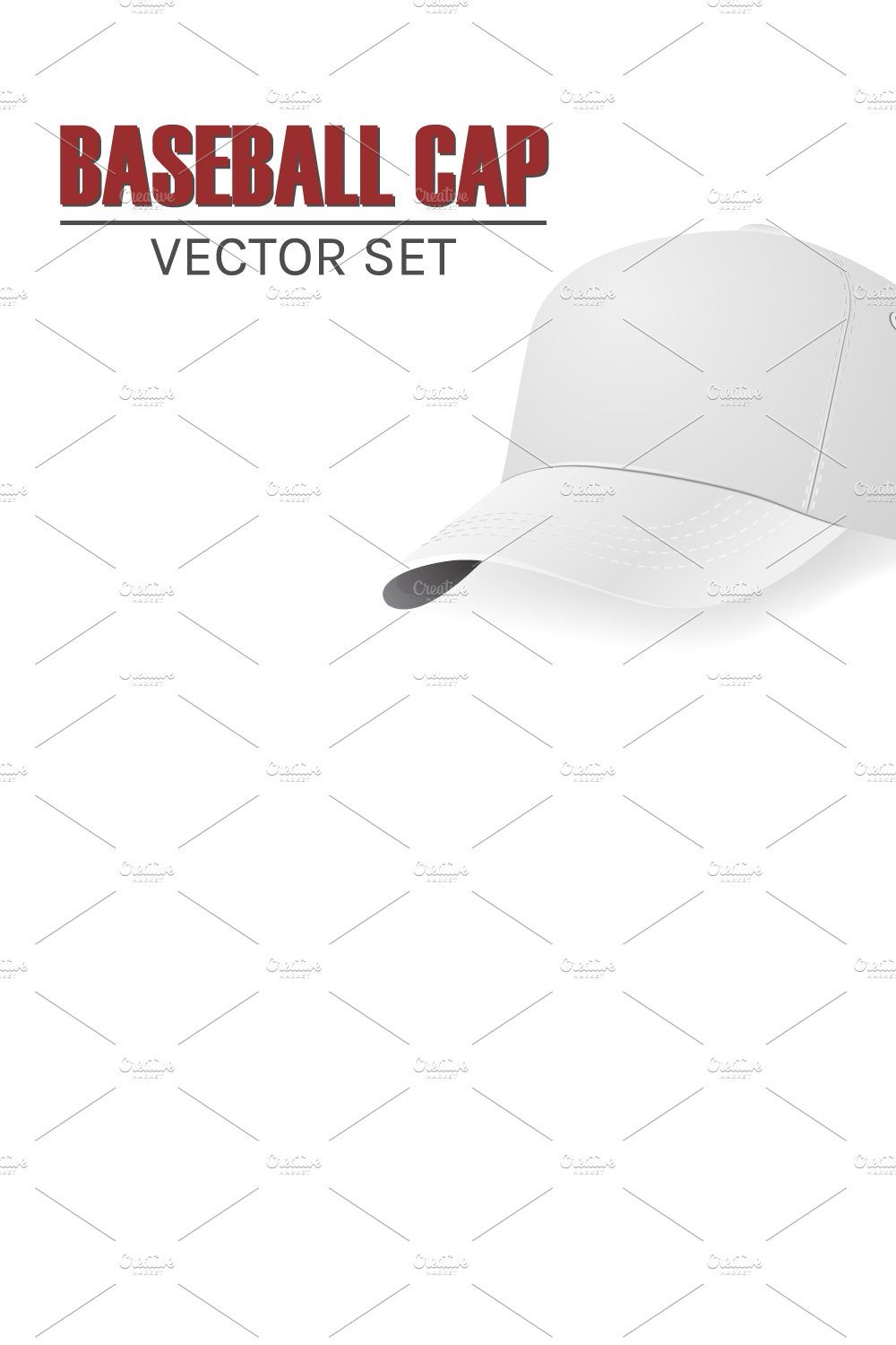 Baseball cap. Vector set. pinterest preview image.