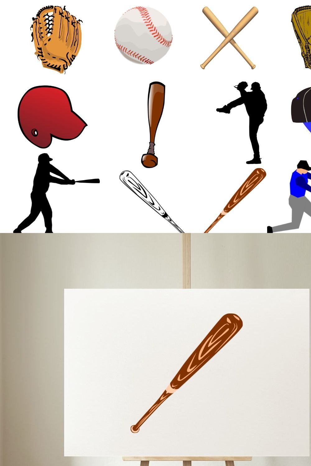 Baseball Clipart and Vector pinterest preview image.