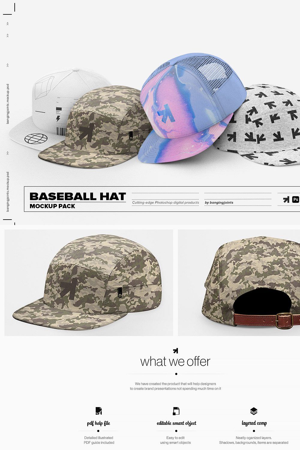 Baseball Hat Full Cap Trucker Mockup pinterest preview image.