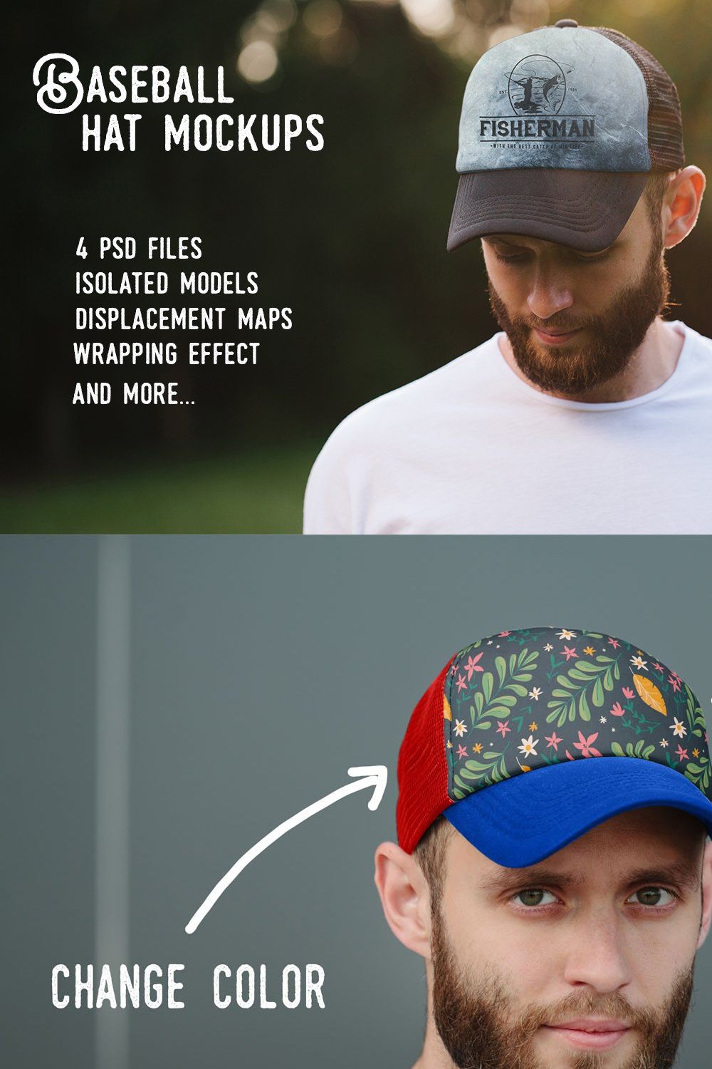 Baseball hat mock up pinterest preview image.
