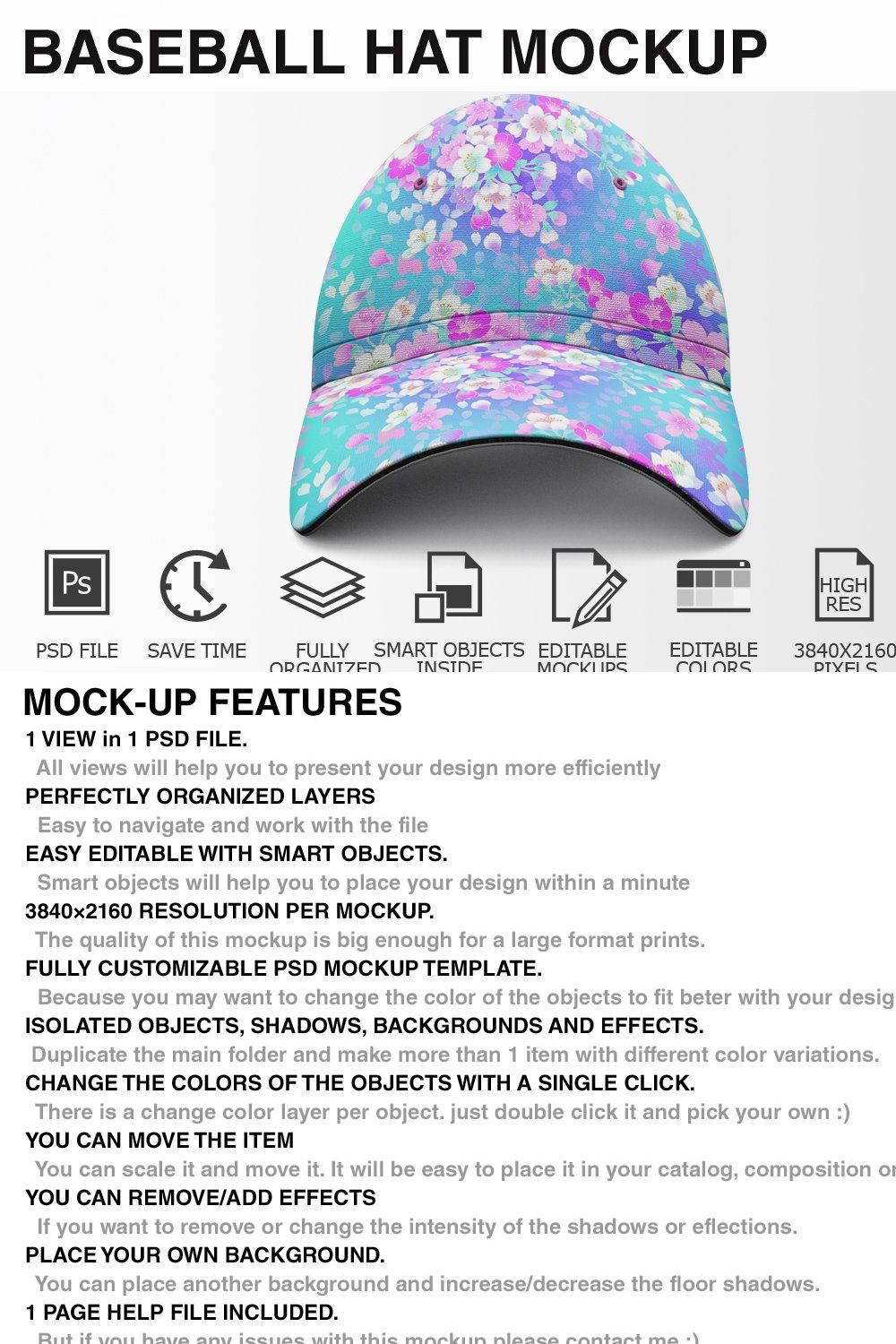 Baseball Hat Mockup 02 pinterest preview image.