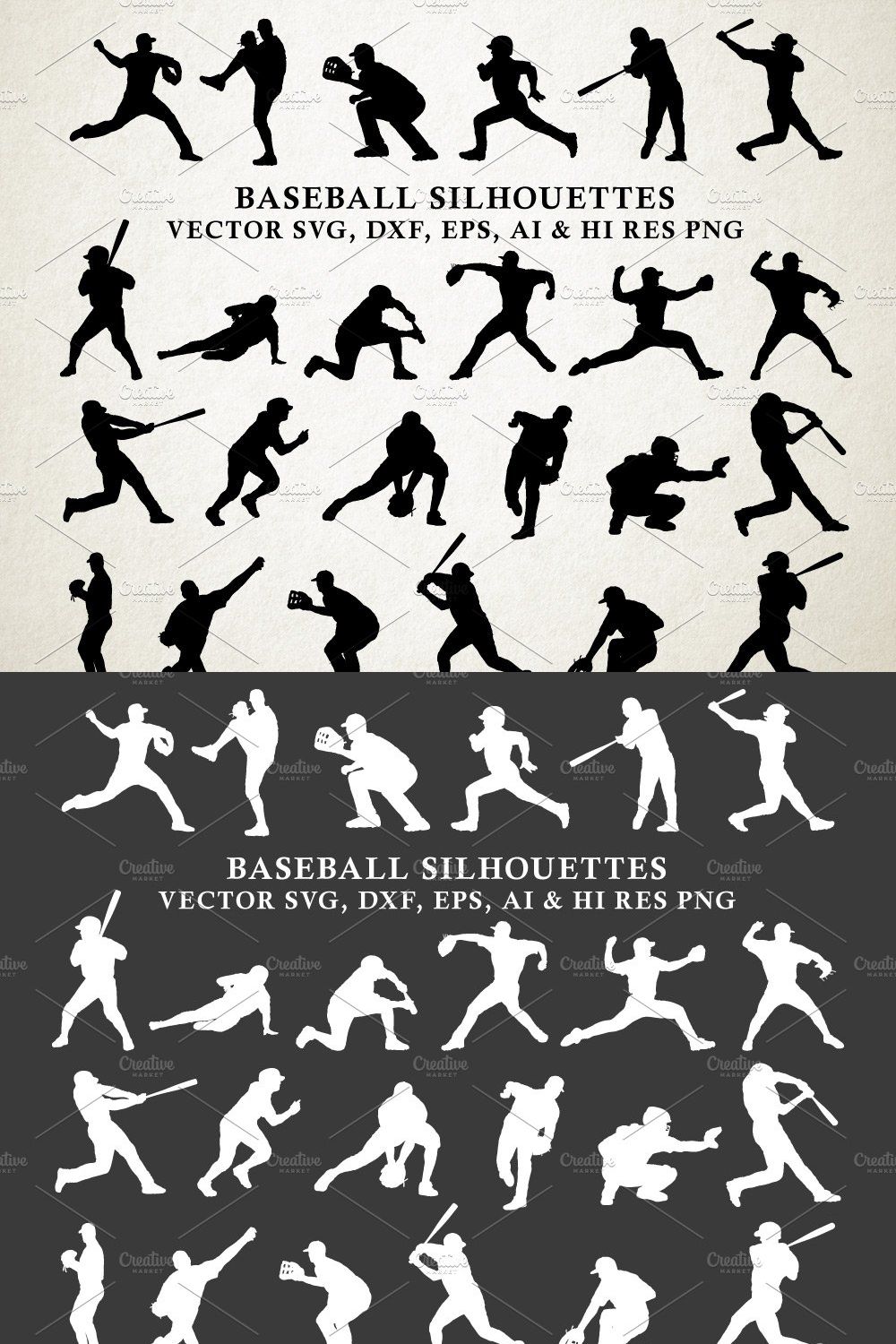 Baseball Silhouettes Vector Pack pinterest preview image.