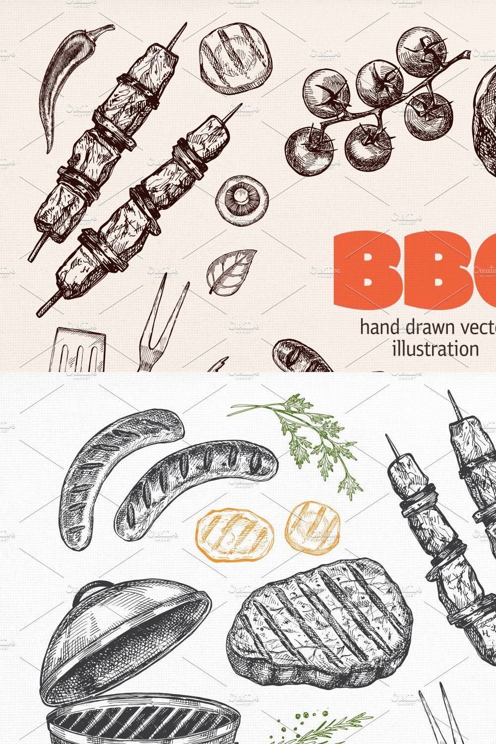 BBQ Grill Sketch Set. pinterest preview image.