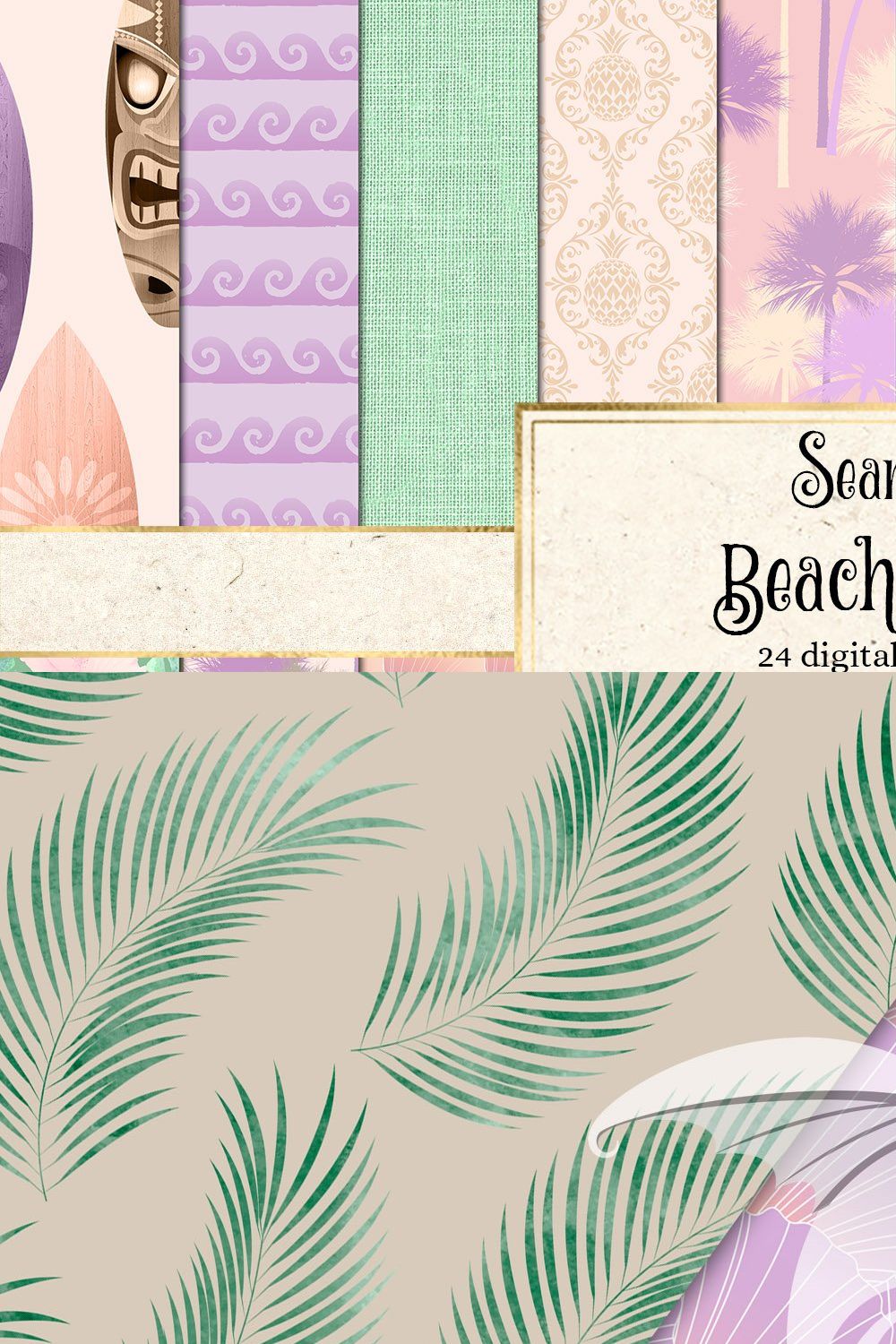 Beach Bum Digital Paper and Clipart pinterest preview image.