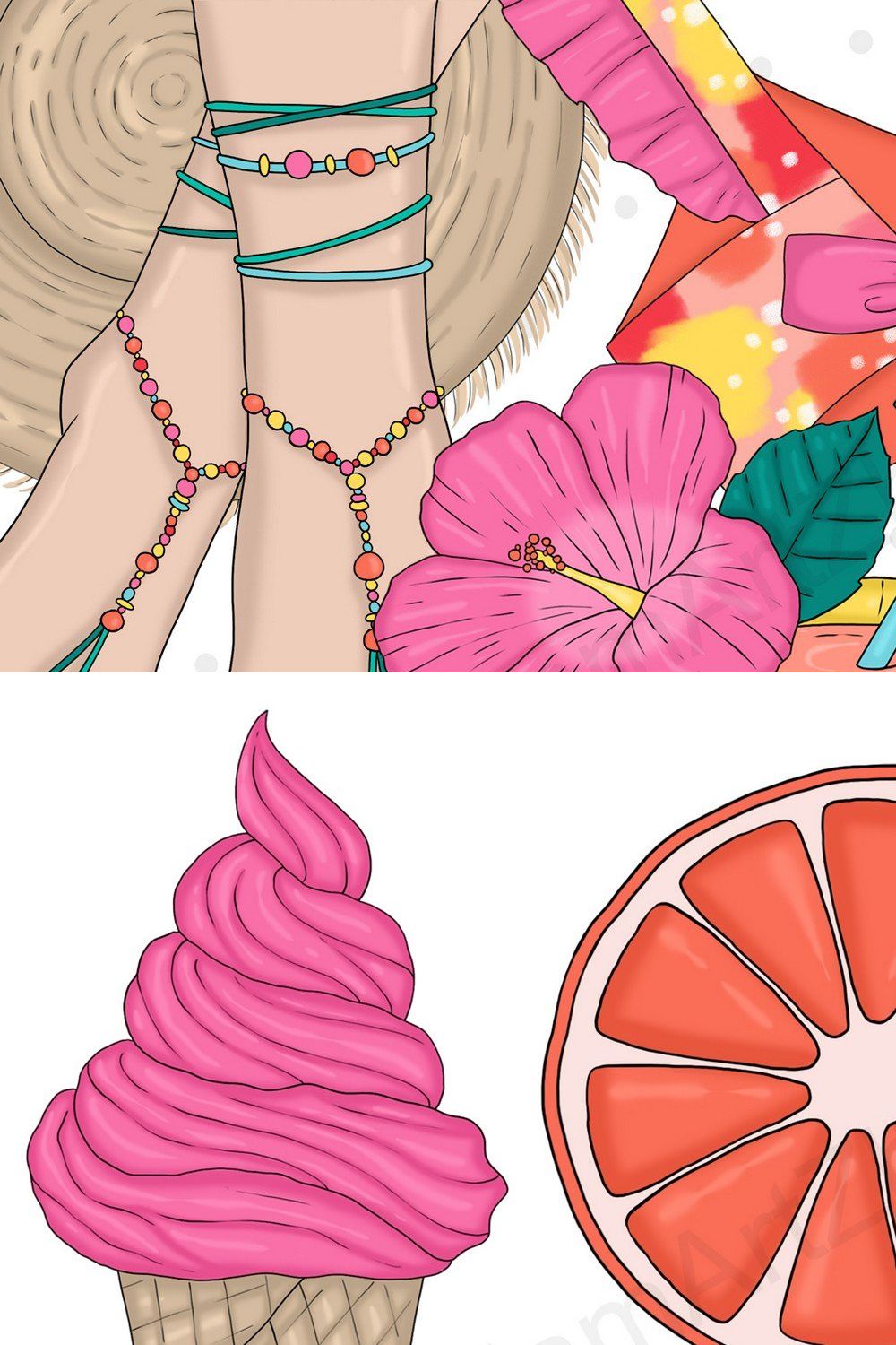 Beach Clip Art Bundle pinterest preview image.