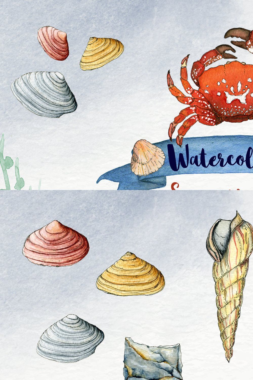 Beach Party Watercolor Set pinterest preview image.