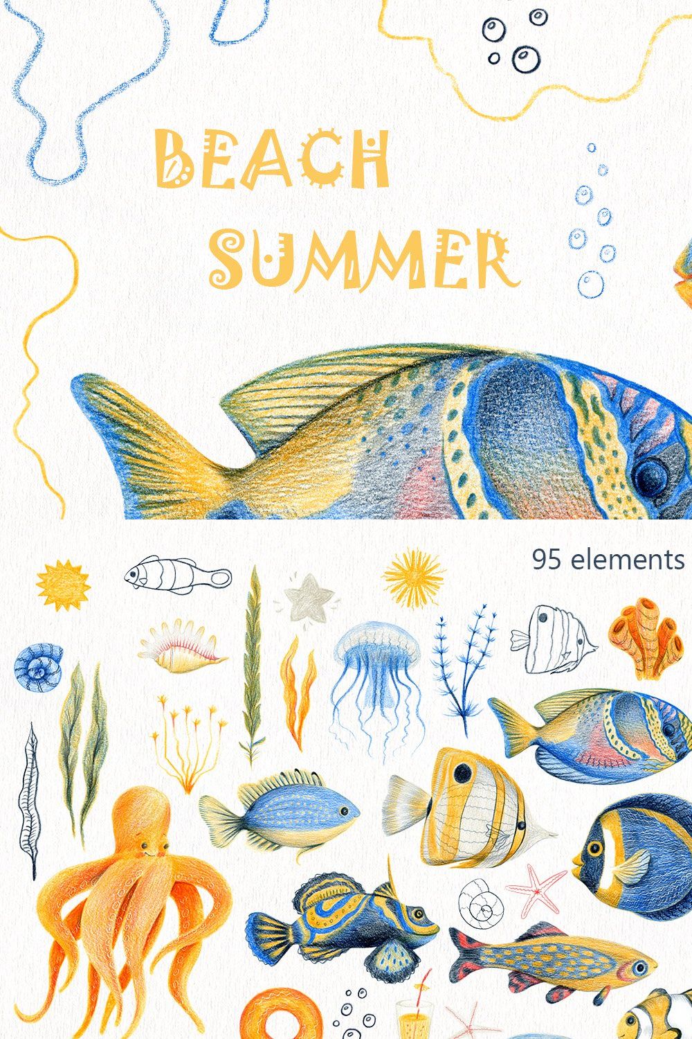Beach Summer - color pencil clipart pinterest preview image.