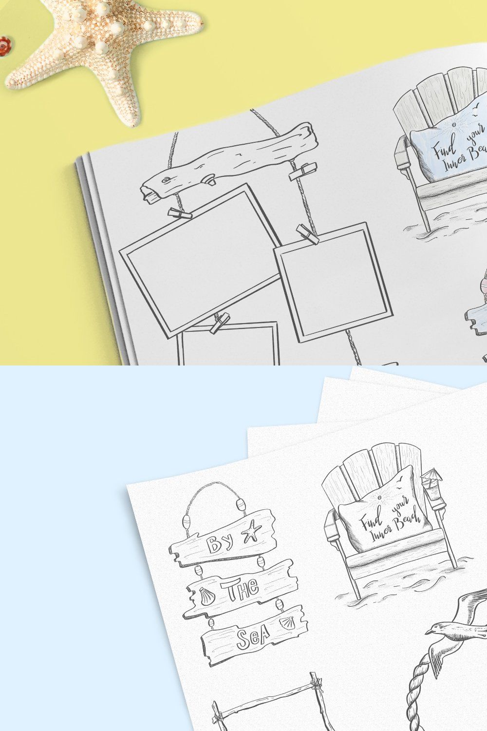 Beach themed illustrations & frames pinterest preview image.