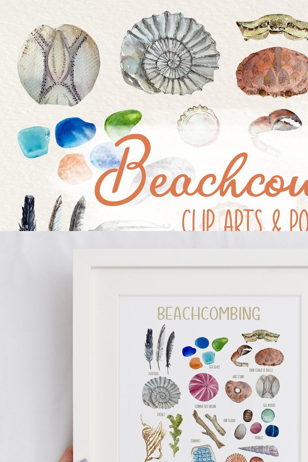 Beachcombing Clip Arts and Poster pinterest preview image.