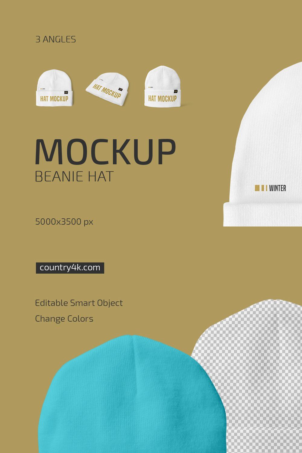 Beanie Hat Mockup Set pinterest preview image.