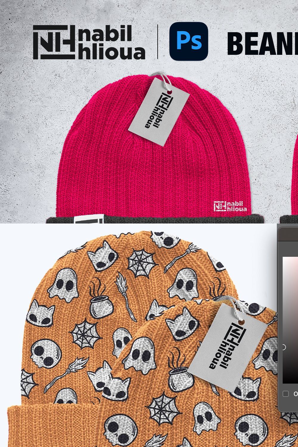 BEANIE HAT WASHED TEAL PSD Mockup pinterest preview image.