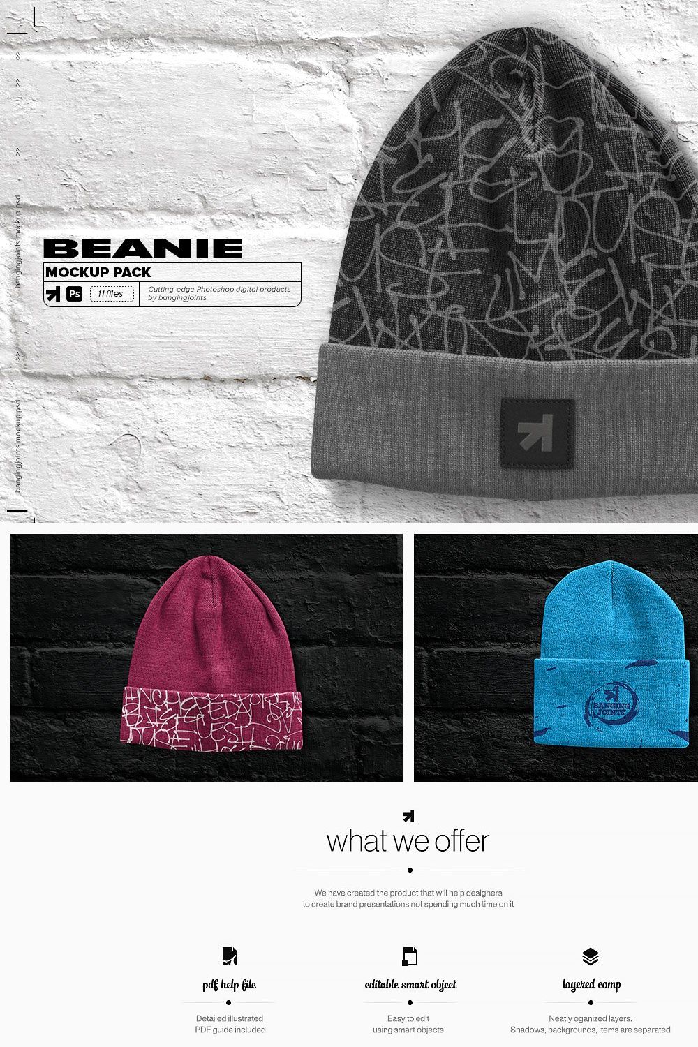 Beanie Mockups Set pinterest preview image.