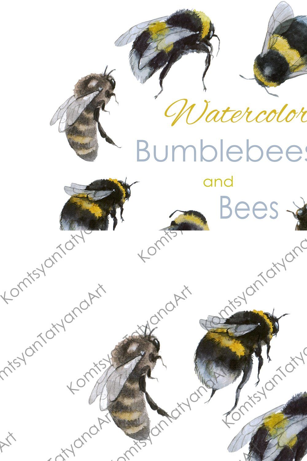 Bee clipart. Bumble bee. Watercolor pinterest preview image.