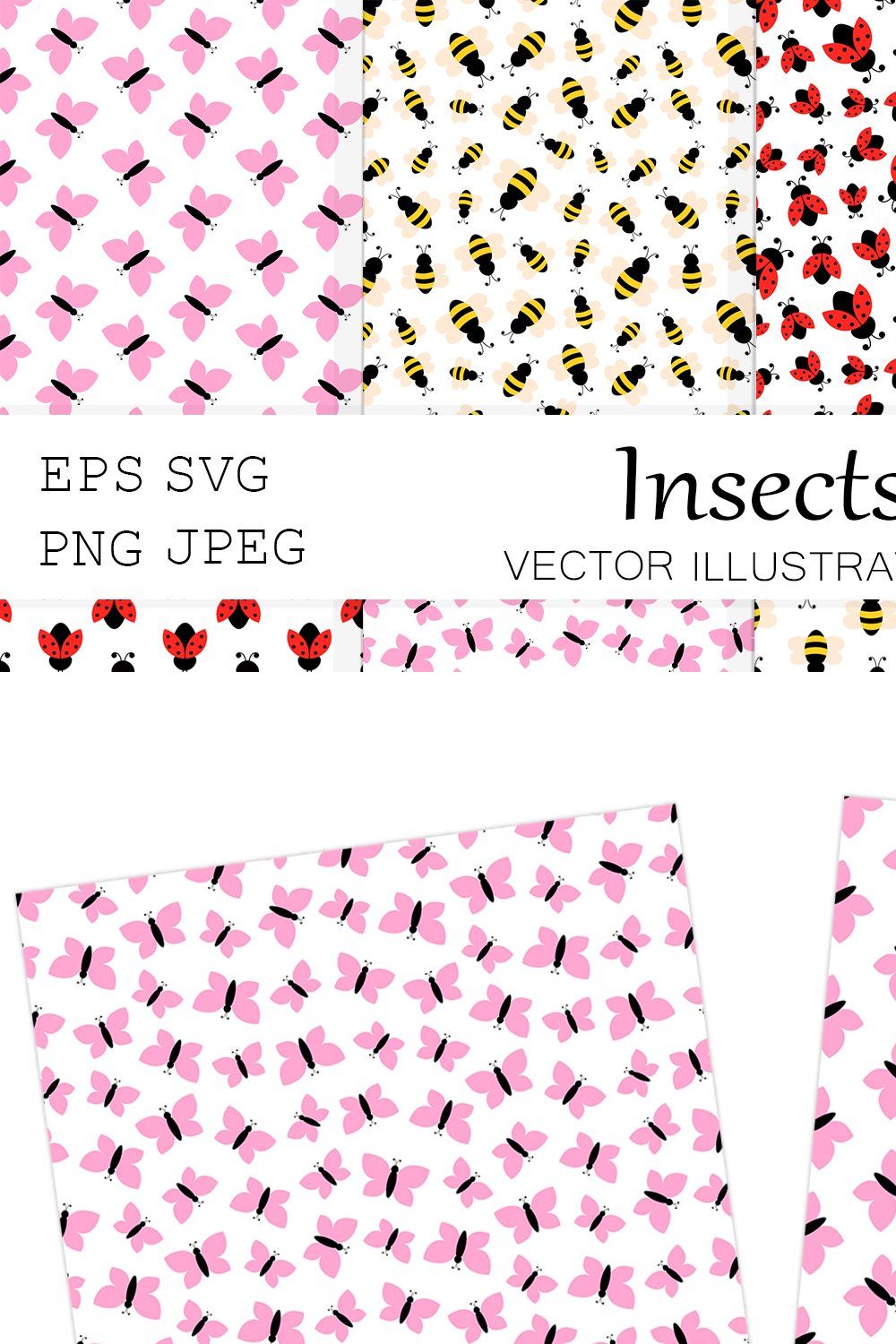 Bee pattern. Ladybug pattern pinterest preview image.