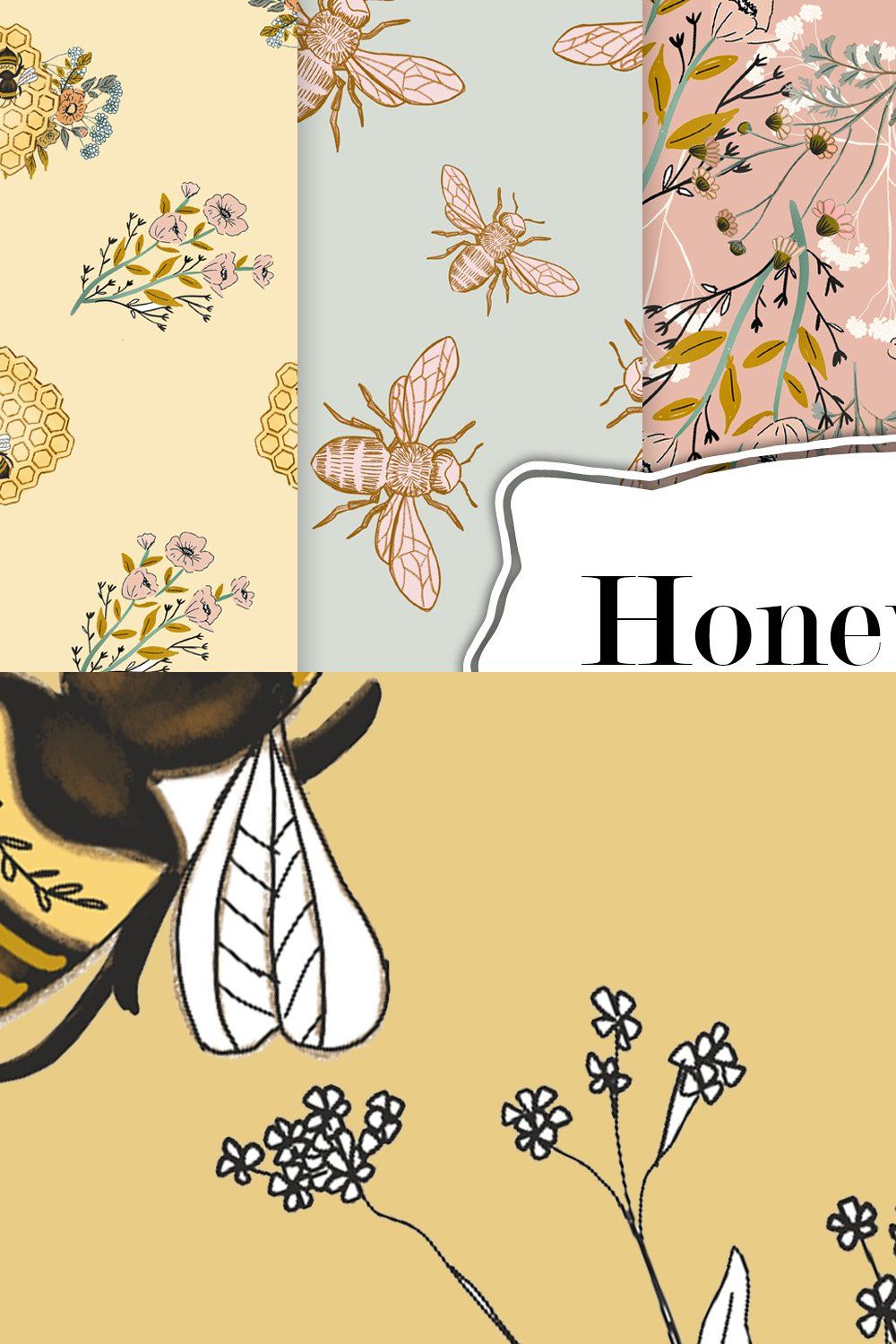 Bee seamless patterns pinterest preview image.